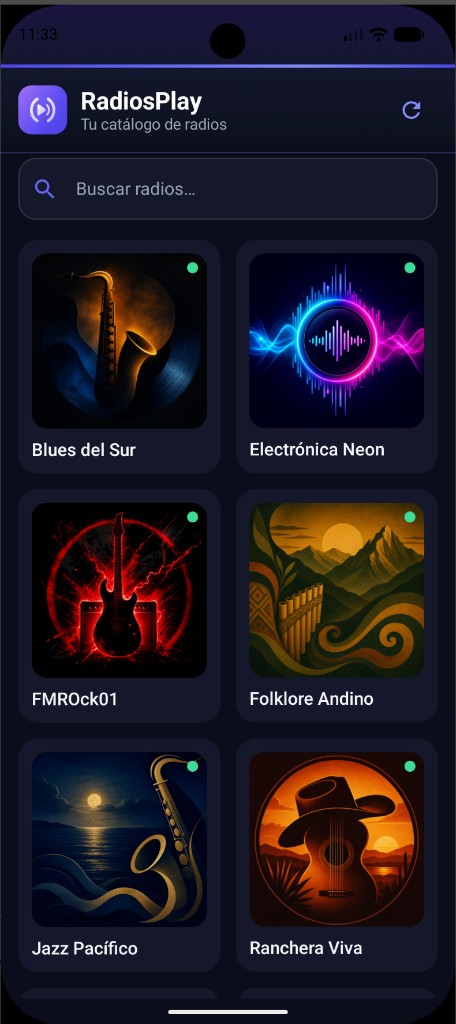 Catálogo de radios en la app Android RadiosPlay